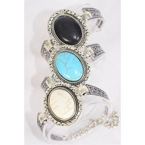 Semiprecious Stone Rectangle Aztec Tribal Bracelet